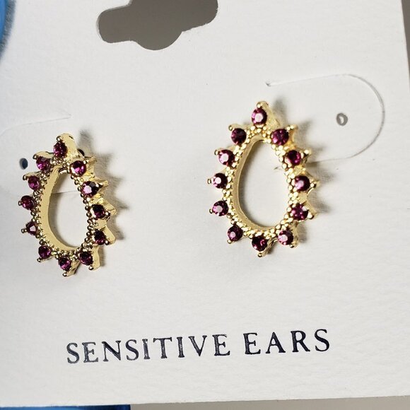 CROFT & BARROW, Women's Polished Gold-tone Hoop Pink Crystals Stud Earrings - Picture 8 of 8